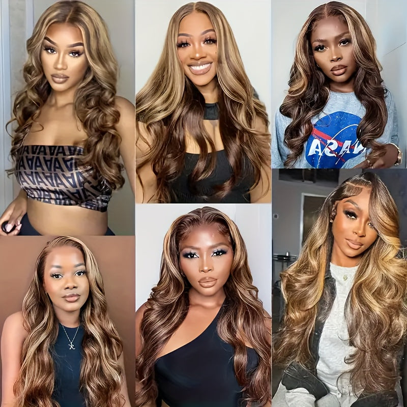 P4/27 Honey Blonde Body Wave 4x4 HD Transparent Lace Frontal Wigs With Baby Hair 180 Density Brazilian Human Hair