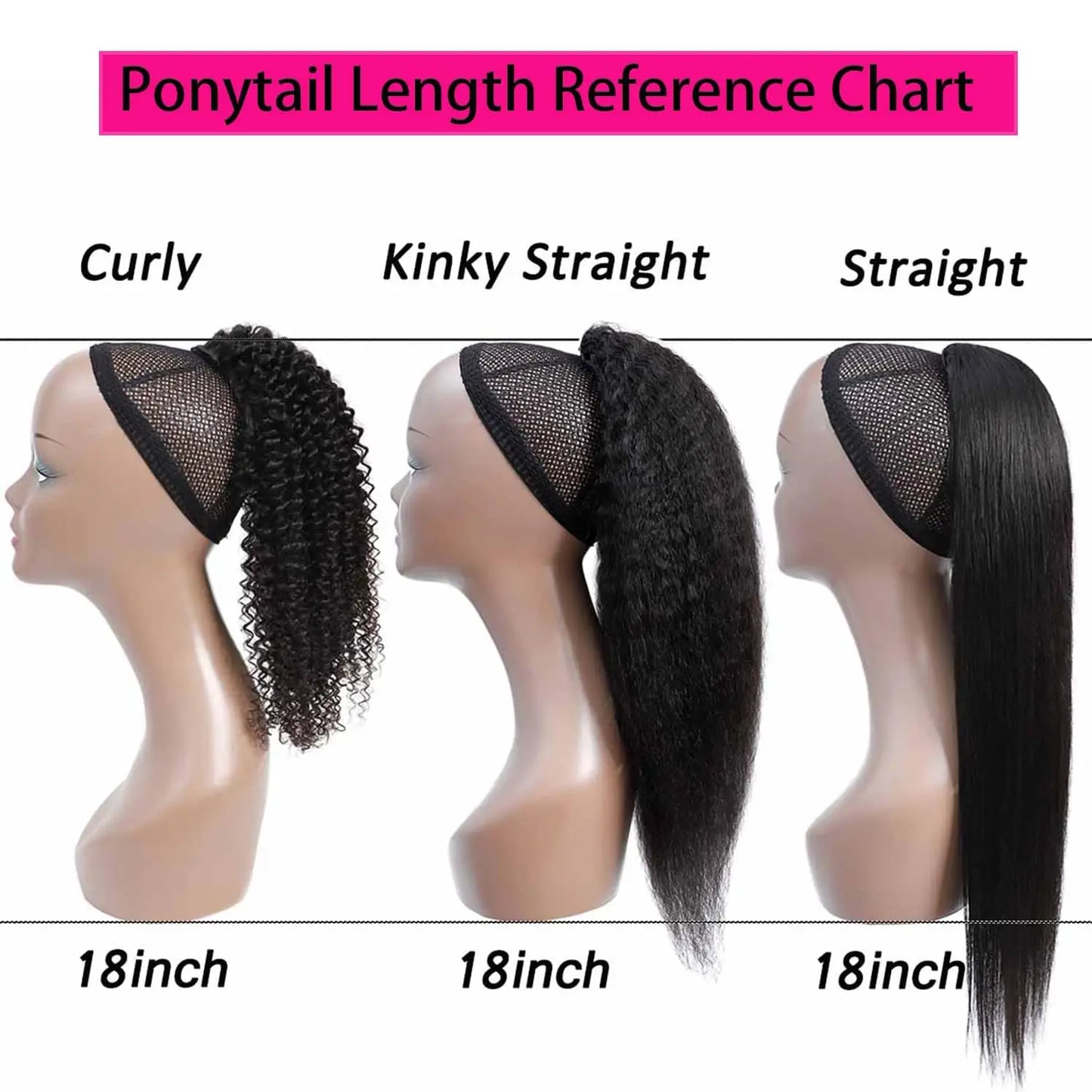 Kinky Straight Wrap Drawstring Human Hair Ponytail Yaki Straight Remy #1B