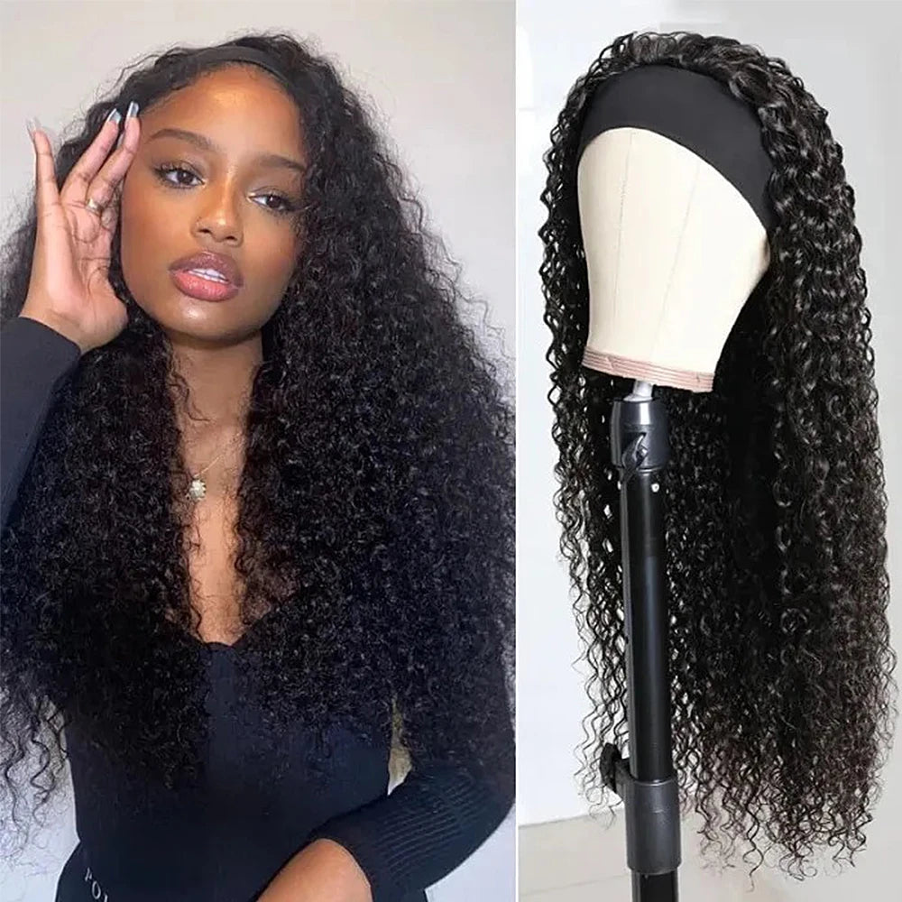 10-30 Inchs Kinky Curly Headband Wigs Natural Color Glueless Wigs Human Hair 200% Density Afro Kinky Curly Wigs For Women