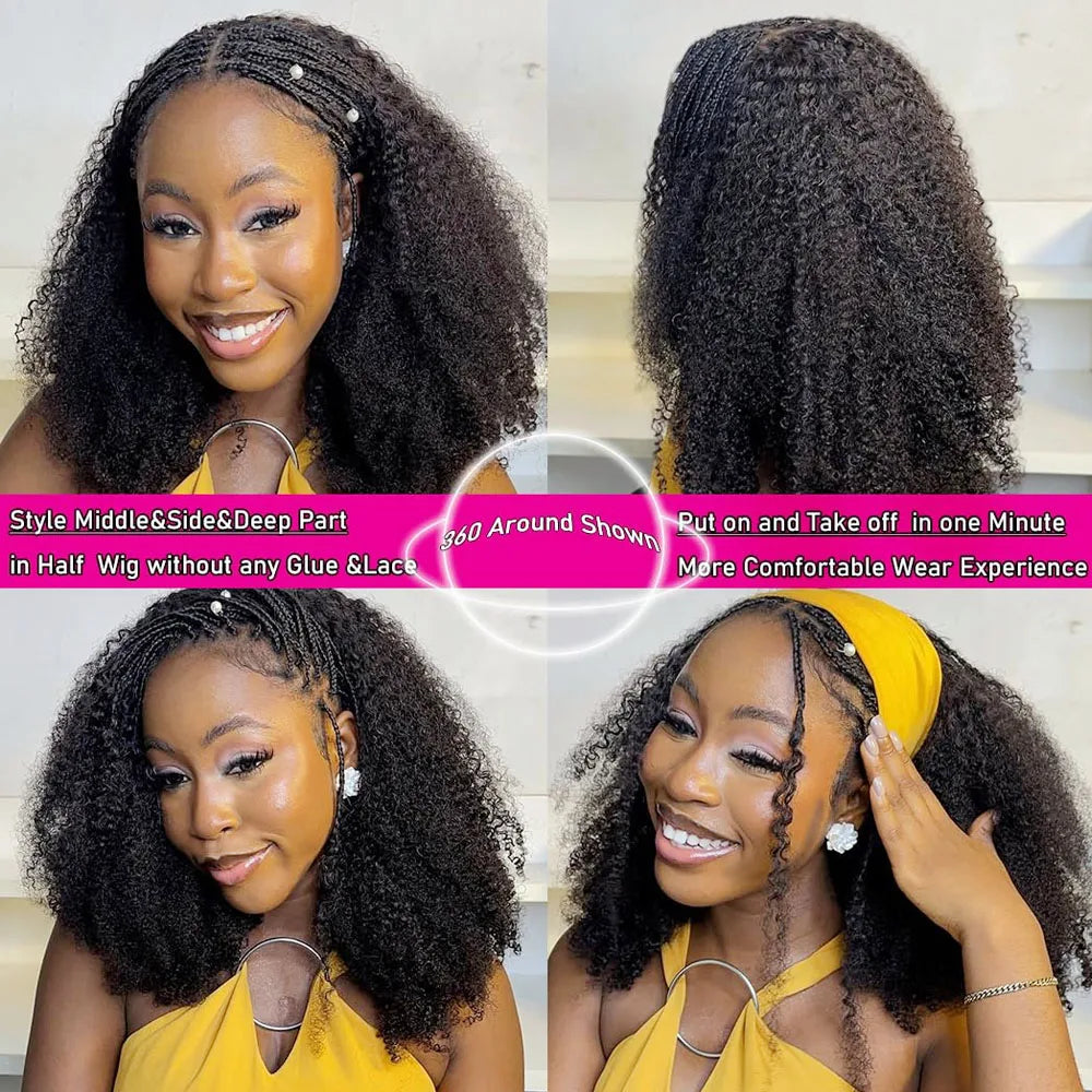 Half Wig Human Hair Afro Kinky Curly Glueless Wig Human Hair Ready to Wear 3 IN 1 Half Wig With Drawstring Deep Curly Half Wig