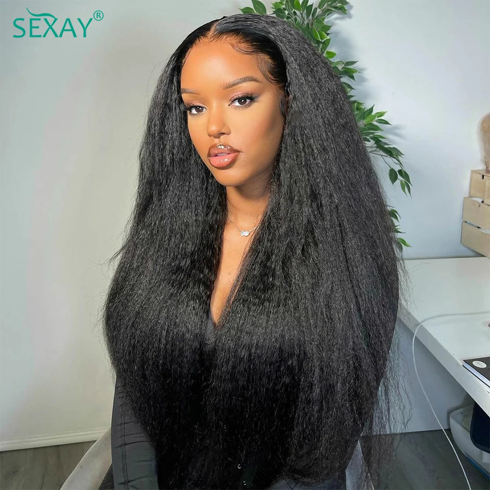 Kinky Straight Bundles With Closure Free Part Brazilian Yaki Human Hair With HD Transparent Lace Frontal