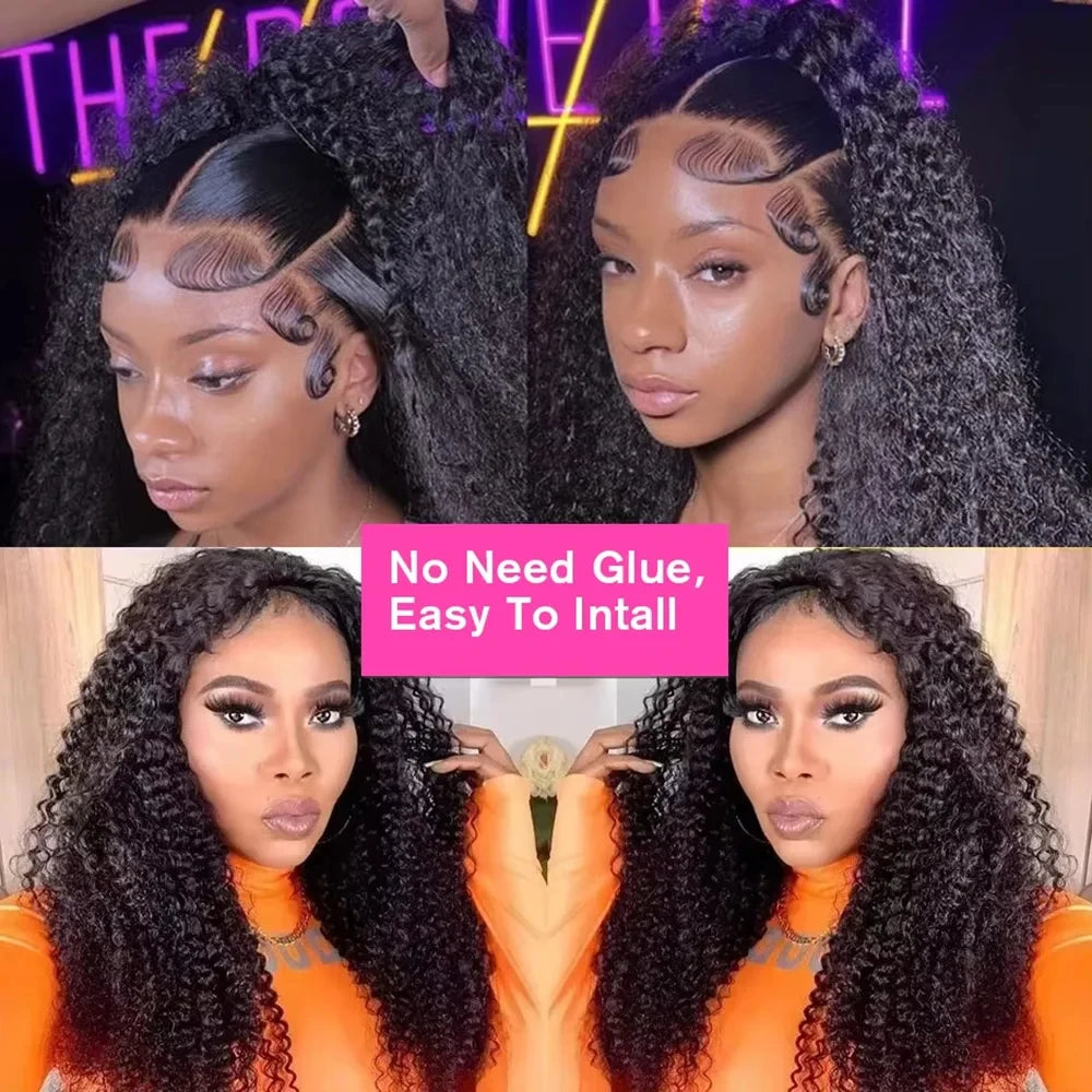 Drawstring Half Wig Human Hair Seamless Clip In Flip Over Wig Upgrade 3 IN 1 200% Density Deep Curly Half Wigs for Women Hair