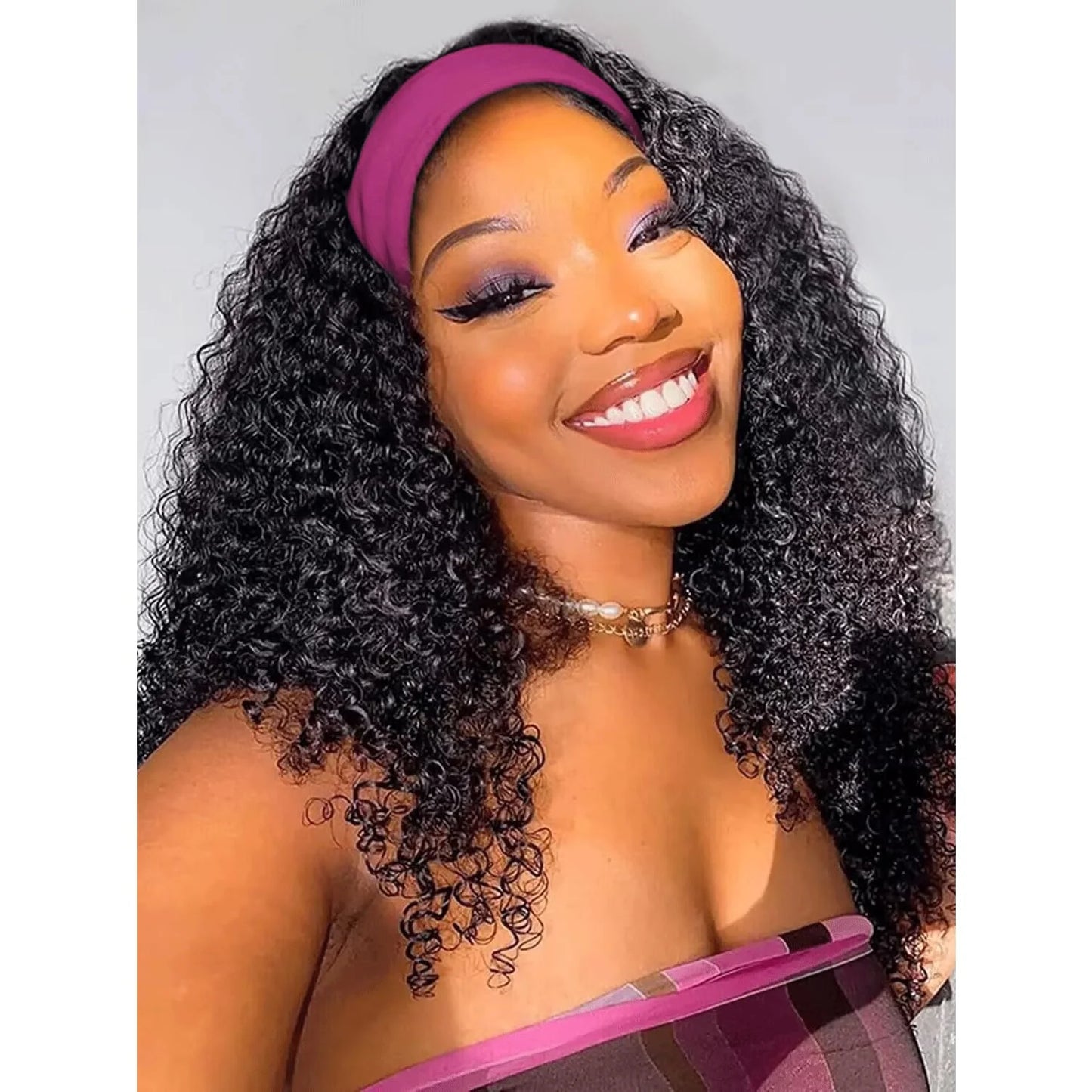 10-30 Inchs Kinky Curly Headband Wigs Natural Color Glueless Wigs Human Hair 200% Density Afro Kinky Curly Wigs For Women