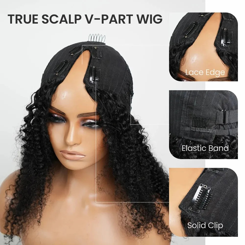 V Part Wig Human Hair No Leave Out Kinky Curly Upgrade Wear and Go Glueless Wig Brazilian Deep Wave No Glue Clip In Half Wigs
