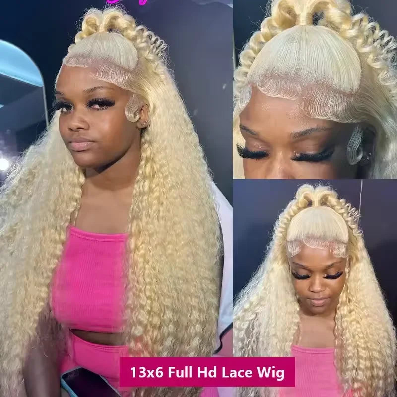 30 Inch 13X6 613 Deep Wave Lace Frontal Water Wave Blonde Wigs