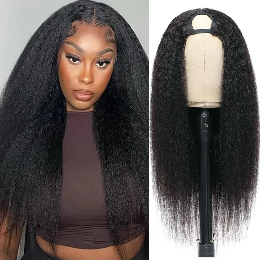 10-30inch Kinky Straight U Part Wig V Part Wig Yaki Straight Wigs