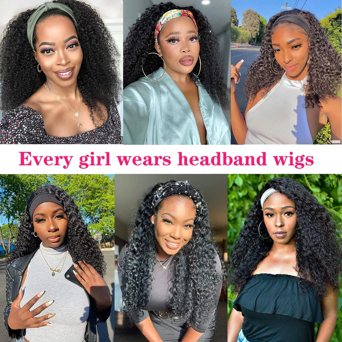 10-30 Inchs Kinky Curly Headband Wigs Natural Color Glueless Wigs Human Hair 200% Density Afro Kinky Curly Wigs For Women