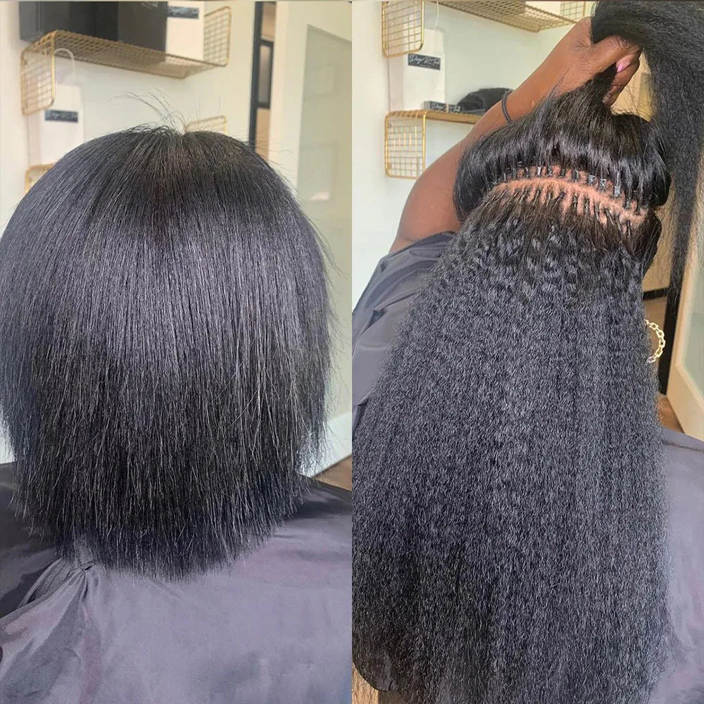 Kinky Straight I Tip Microlink Human Hair Extensions Yaki Virgin Hair