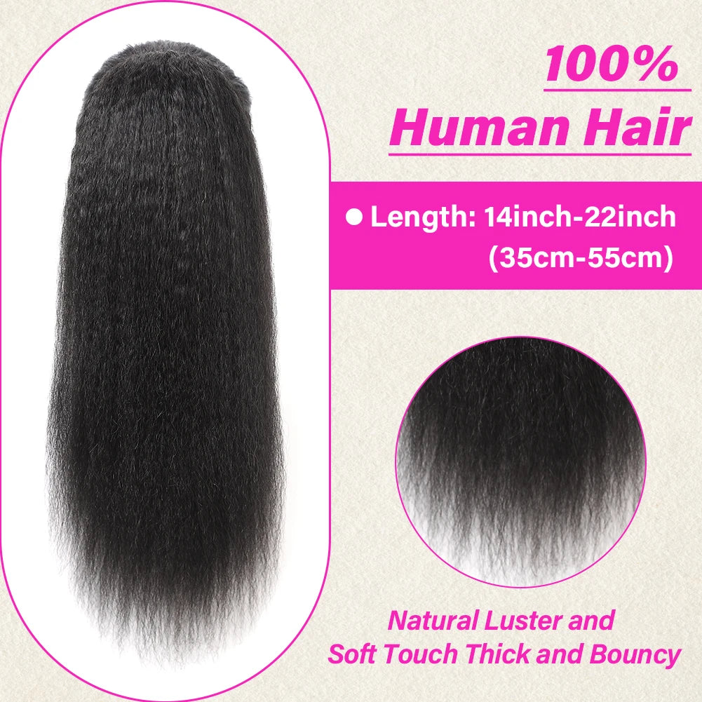Yaki Kinky Straight Drawstring Ponytail Hairpiece Brazilian Human Hair Clip in Drawstring
