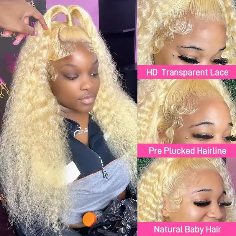 30 Inch 13X6 613 Deep Wave Lace Frontal Water Wave Blonde Wigs