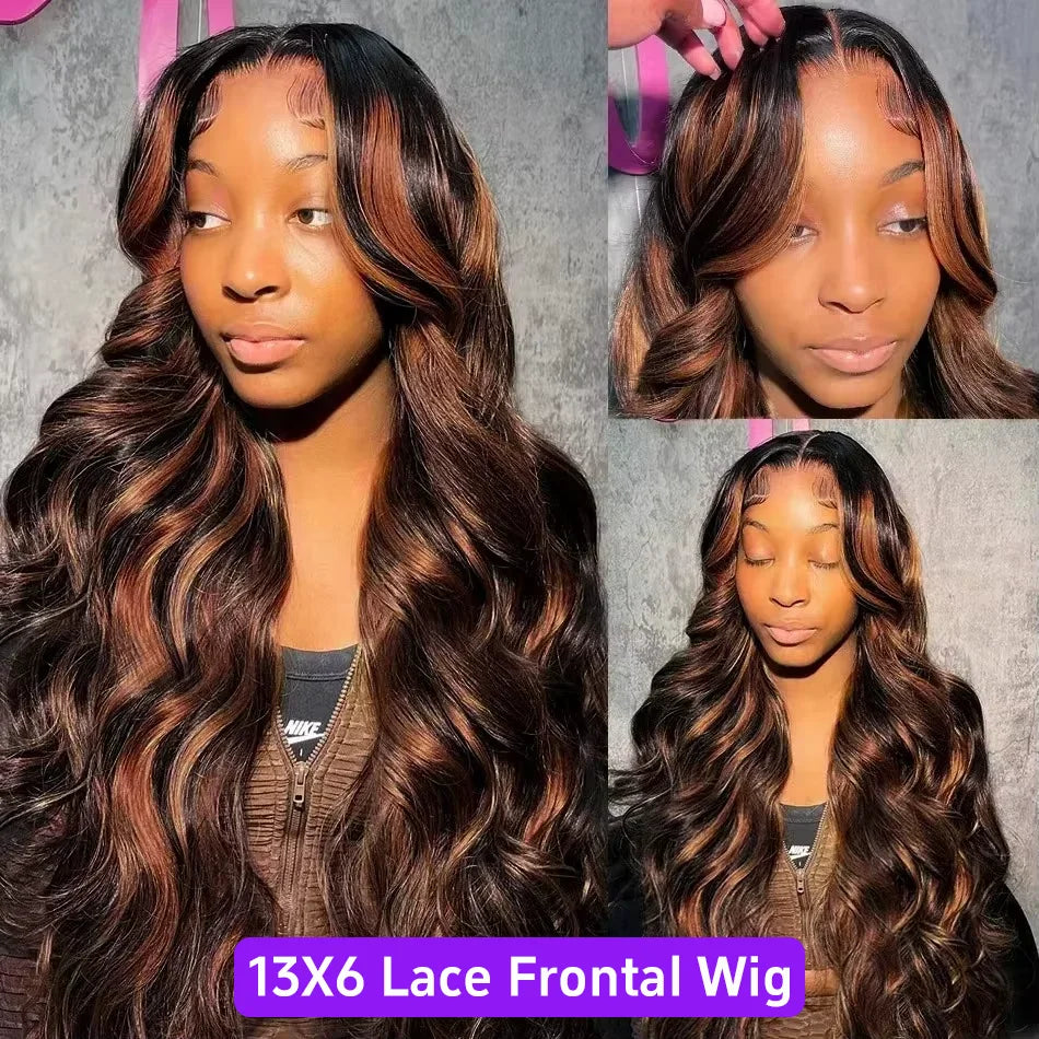 Balayage Brown Highlight 13x6 Hd Lace Frontal Wig Human Hair 30 Inch Pre Plucked Pre Cut Pre 220% Density 1b30