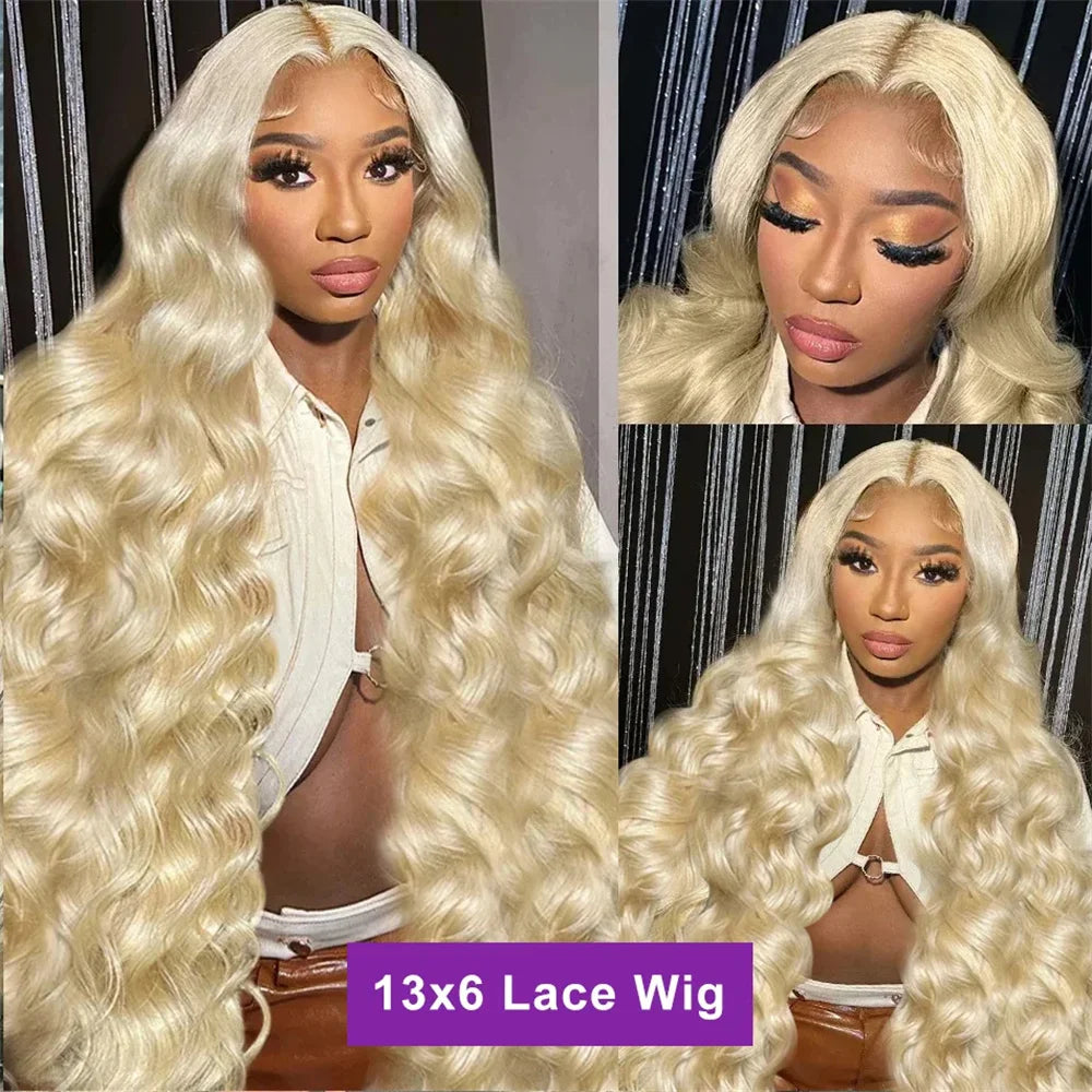 30 Inch Blonde Body Wave Lace Front Human Hair Wig Pre Plucked Lace Full Frontal Wigs 100%