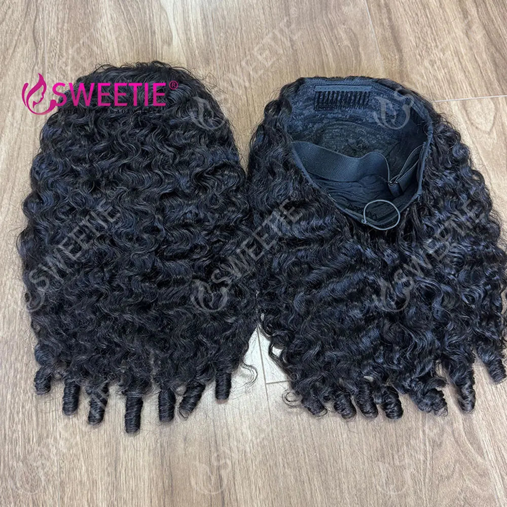 250% Density Glueless Flip Over Curly Human Hair Wigs 3 In 1 Half Clip In Wigs 12A Burmese Pixie Curly Human Hair Wigs For Women