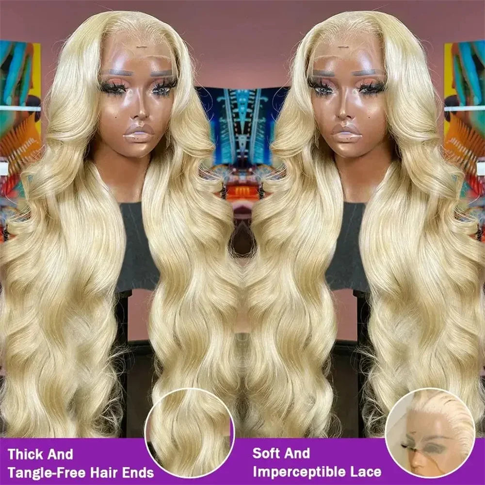 30 Inch Blonde Body Wave Lace Front Human Hair Wig Pre Plucked Lace Full Frontal Wigs 100%