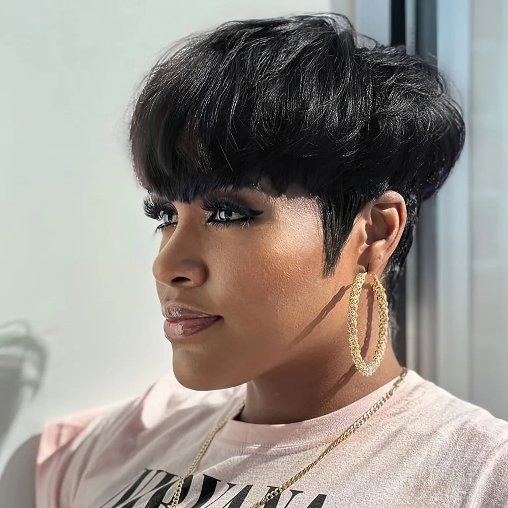 Pixie cut short Remy hair wigs 150% density 6inch natural black/99j/4 color
