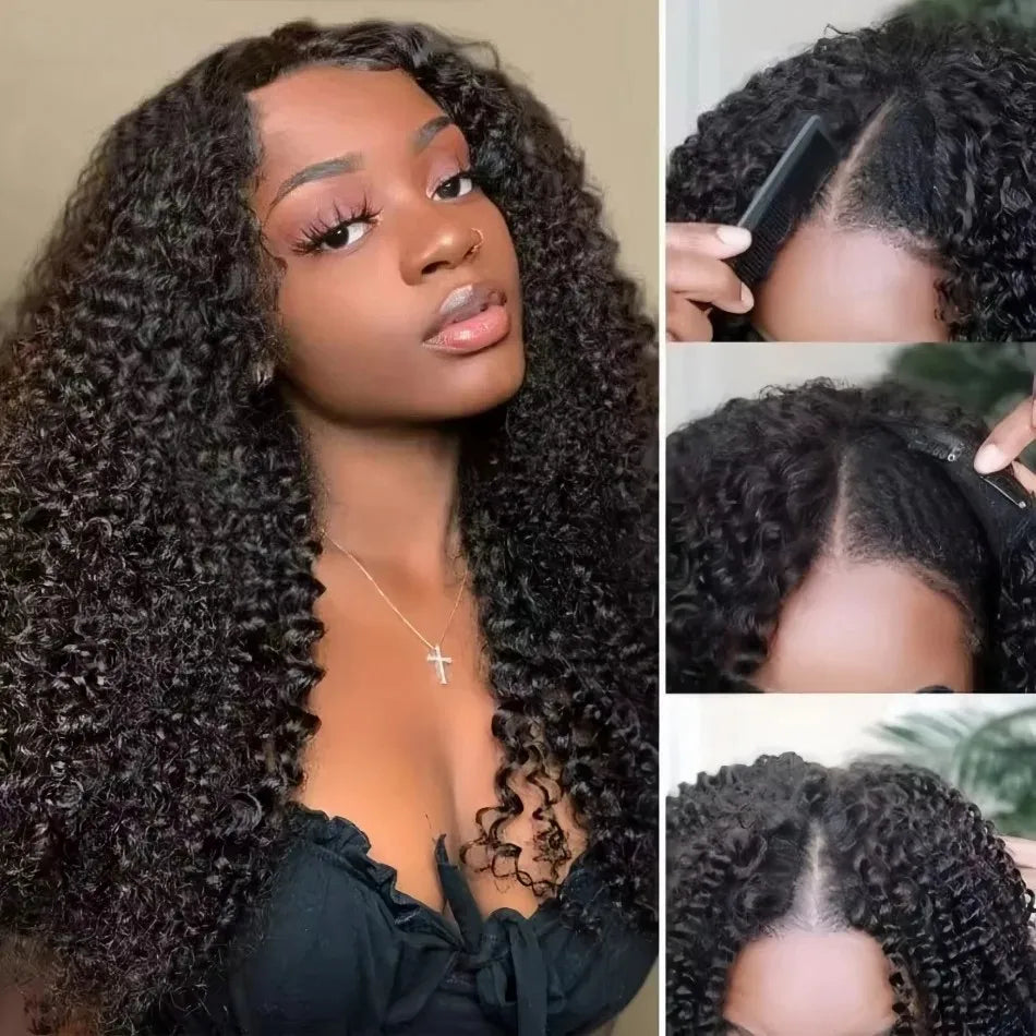 V Part Wig Human Hair No Leave Out Kinky Curly Upgrade Wear and Go Glueless Wig Brazilian Deep Wave No Glue Clip In Half Wigs