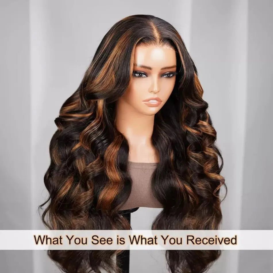 Balayage Brown Highlight 13x6 Hd Lace Frontal Wig Human Hair 30 Inch Pre Plucked Pre Cut Pre 220% Density 1b30