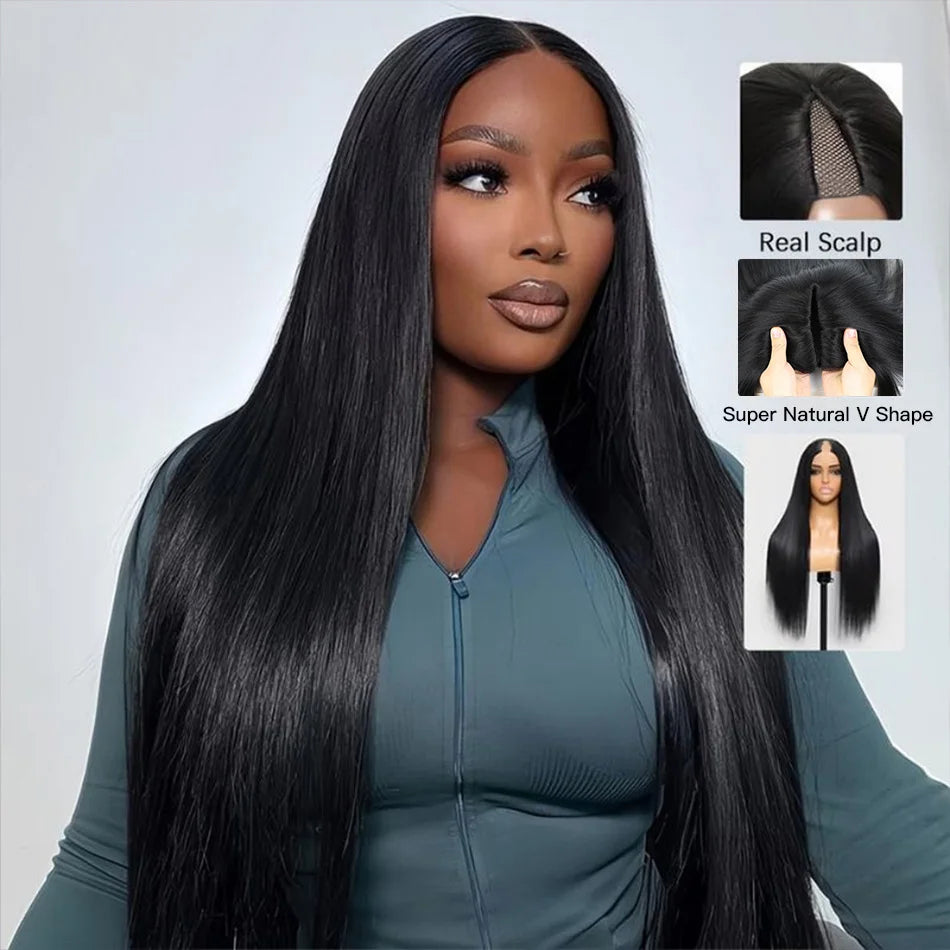 V Part Wigs Human Hair 220 Density