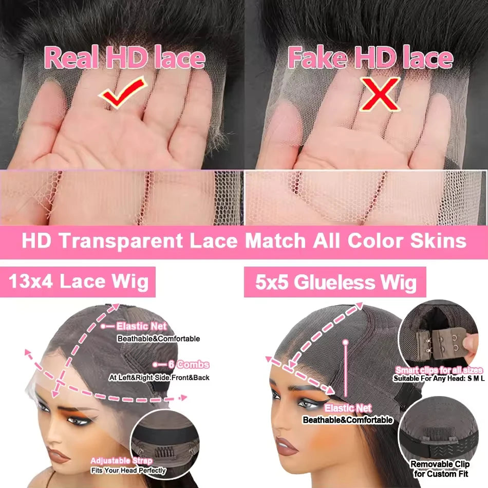 Bone Straight Brazilian Virgin Hair 360 HD Lace wig Frontal 5x5 Glueless Wigs