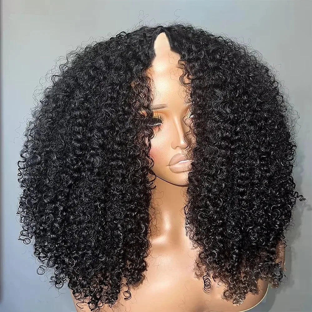 V Part Wig Human Hair No Leave Out Kinky Curly Upgrade Wear and Go Glueless Wig Brazilian Deep Wave No Glue Clip In Half Wigs
