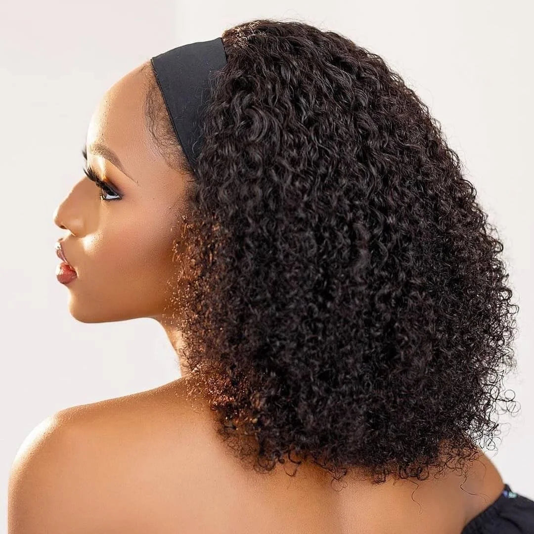 10-30 Inchs Kinky Curly Headband Wigs Natural Color Glueless Wigs Human Hair 200% Density Afro Kinky Curly Wigs For Women