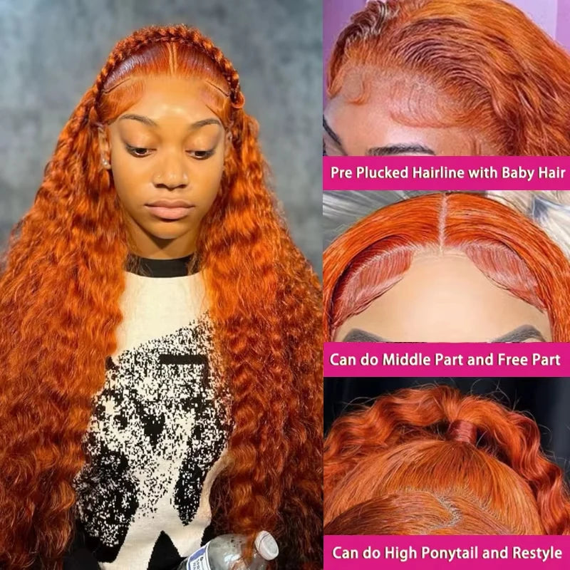 Orange Ginger Lace Front Wig Curly Human Hair Wigs