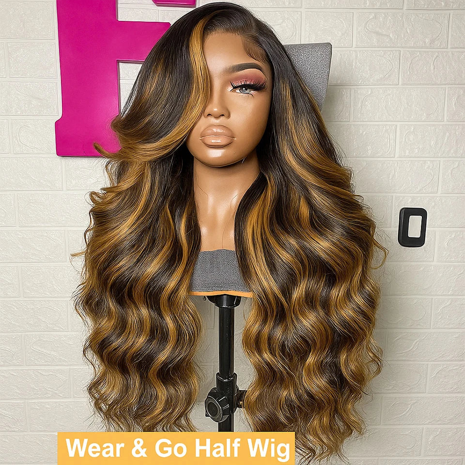 1B30 Gradient color Half wig Human Hair Body Wave Loose Wave Full Machine Made Body wave human hair wigs