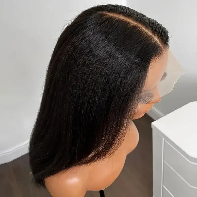 26inch Soft Kinky Straight Wig Black Yaki Lace Front With Baby Hair Synthetic Wig