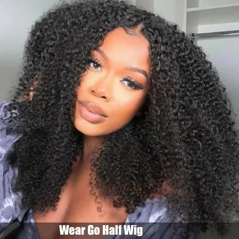 Drawstring Half Wig Human Hair Seamless Clip In Flip Over Wig Upgrade 3 IN 1 200% Density Deep Curly Half Wigs for Women Hair