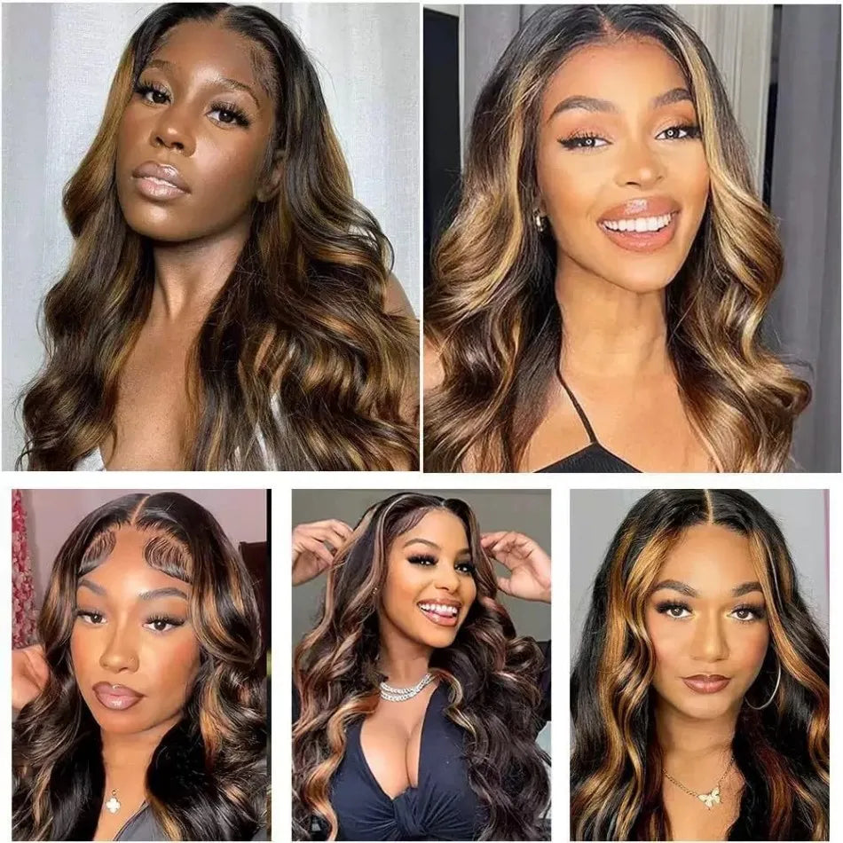Balayage Brown Highlight 13x6 Hd Lace Frontal Wig Human Hair 30 Inch Pre Plucked Pre Cut Pre 220% Density 1b30