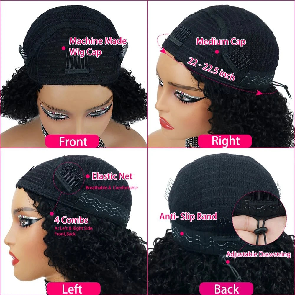 Drawstring Half Wig Human Hair Seamless Clip In Flip Over Wig Upgrade 3 IN 1 200% Density Deep Curly Half Wigs for Women Hair