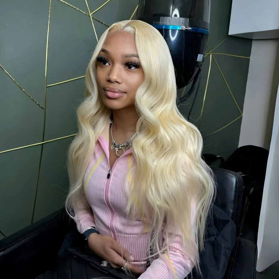 30 Inch Blonde Body Wave Lace Front Human Hair Wig Pre Plucked Lace Full Frontal Wigs 100%