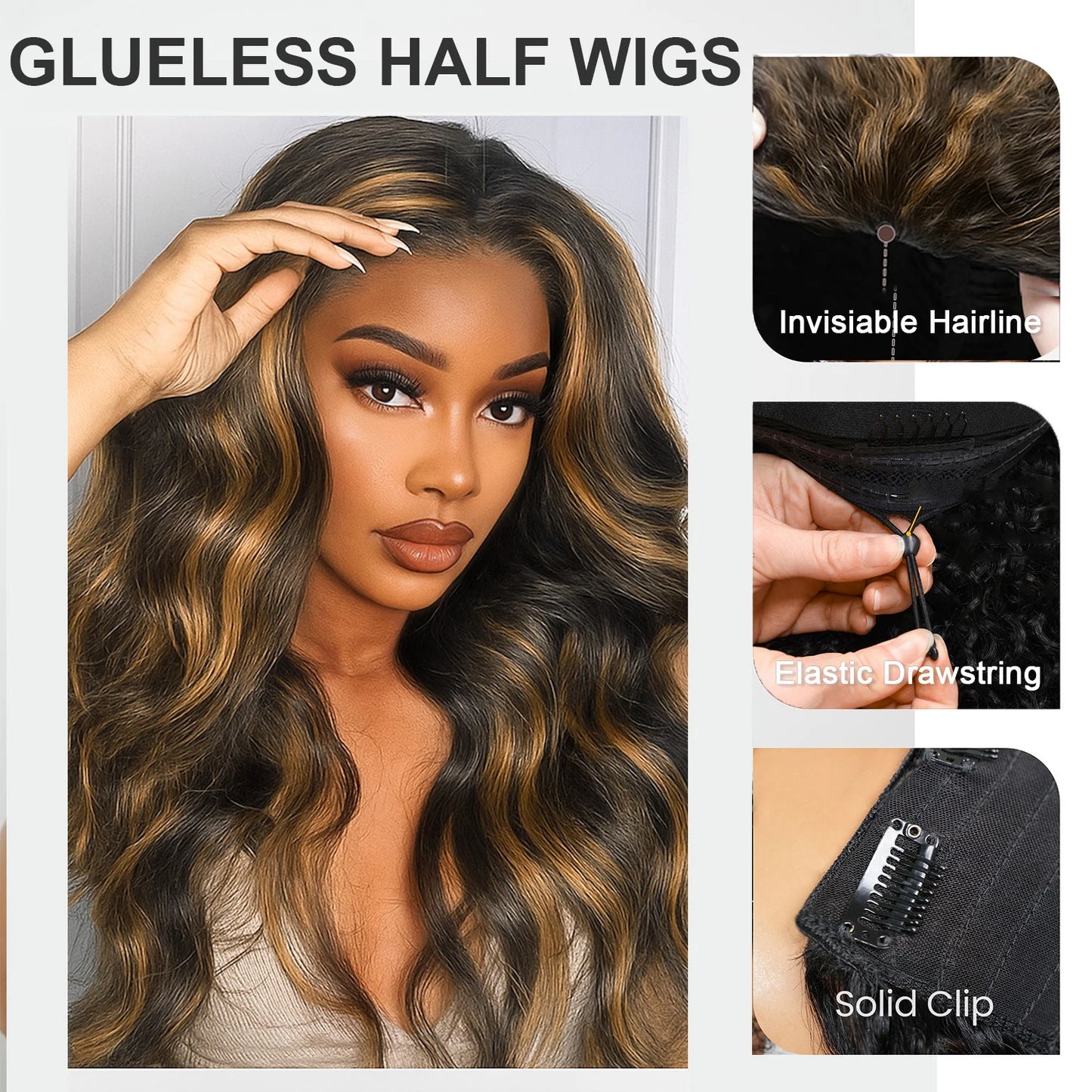 1B30 Gradient color Half wig Human Hair Body Wave Loose Wave Full Machine Made Body wave human hair wigs