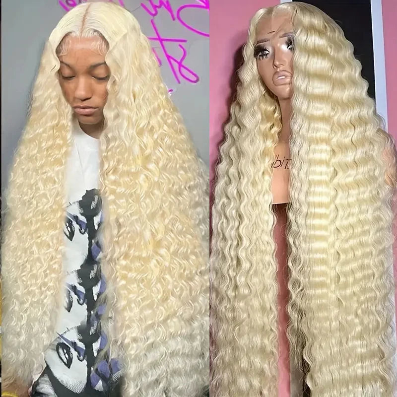 30 Inch 13X6 613 Deep Wave Lace Frontal Water Wave Blonde Wigs