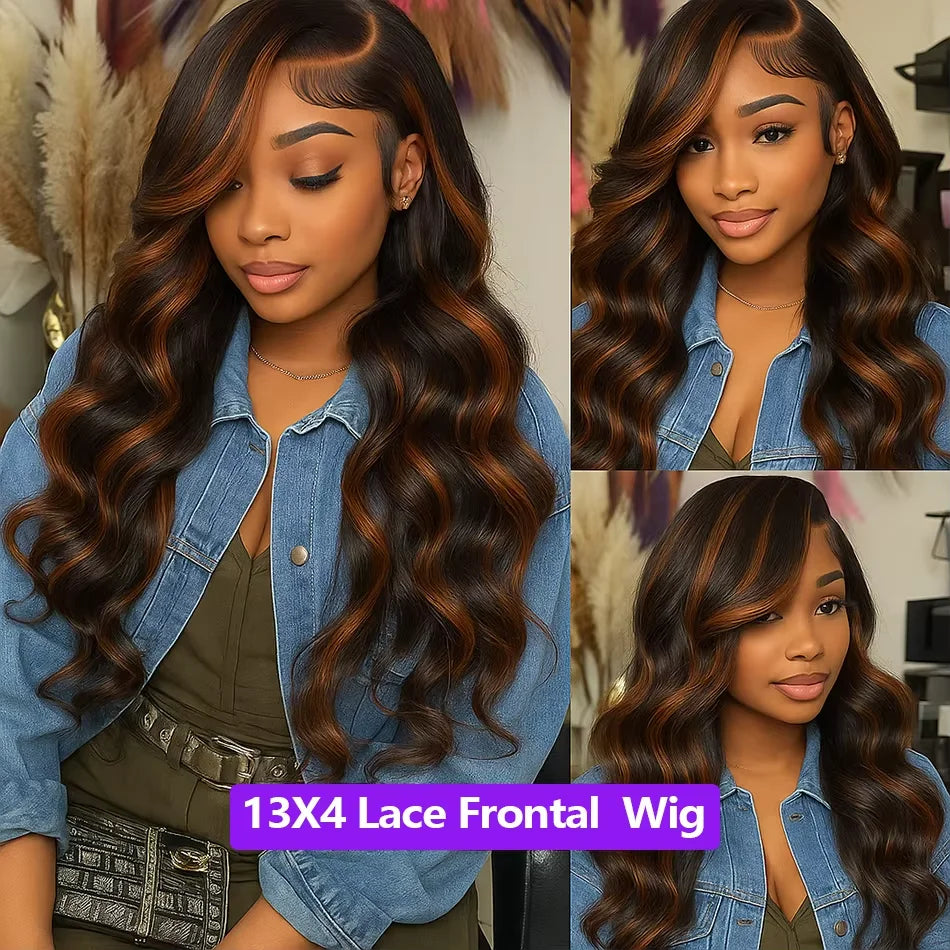 Balayage Brown Highlight 13x6 Hd Lace Frontal Wig Human Hair 30 Inch Pre Plucked Pre Cut Pre 220% Density 1b30