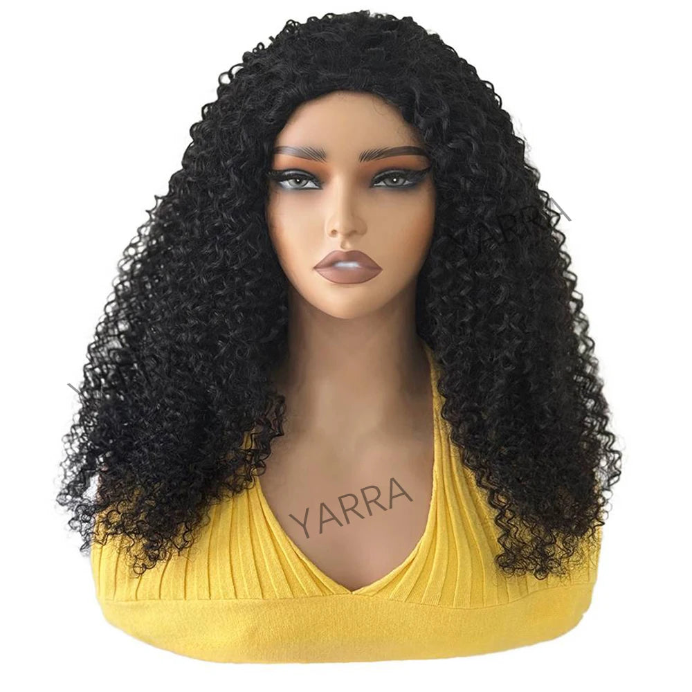 3 in 1 Half Burmese Kinky Curly Invisible Half Wigs 3C4A Human Hair 180% Density Curly Adjustable 3/4 Half Wig For Black Women