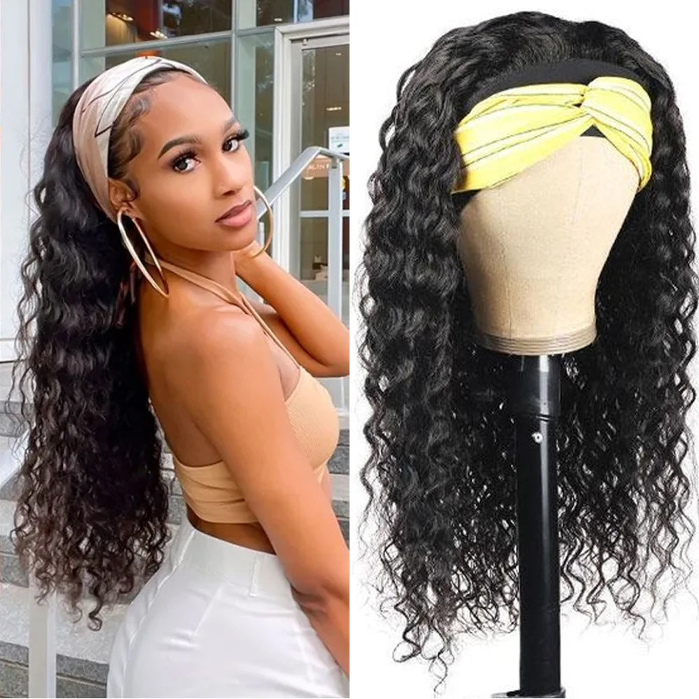 10-30 Inchs Kinky Curly Headband Wigs Natural Color Glueless Wigs Human Hair 200% Density Afro Kinky Curly Wigs For Women