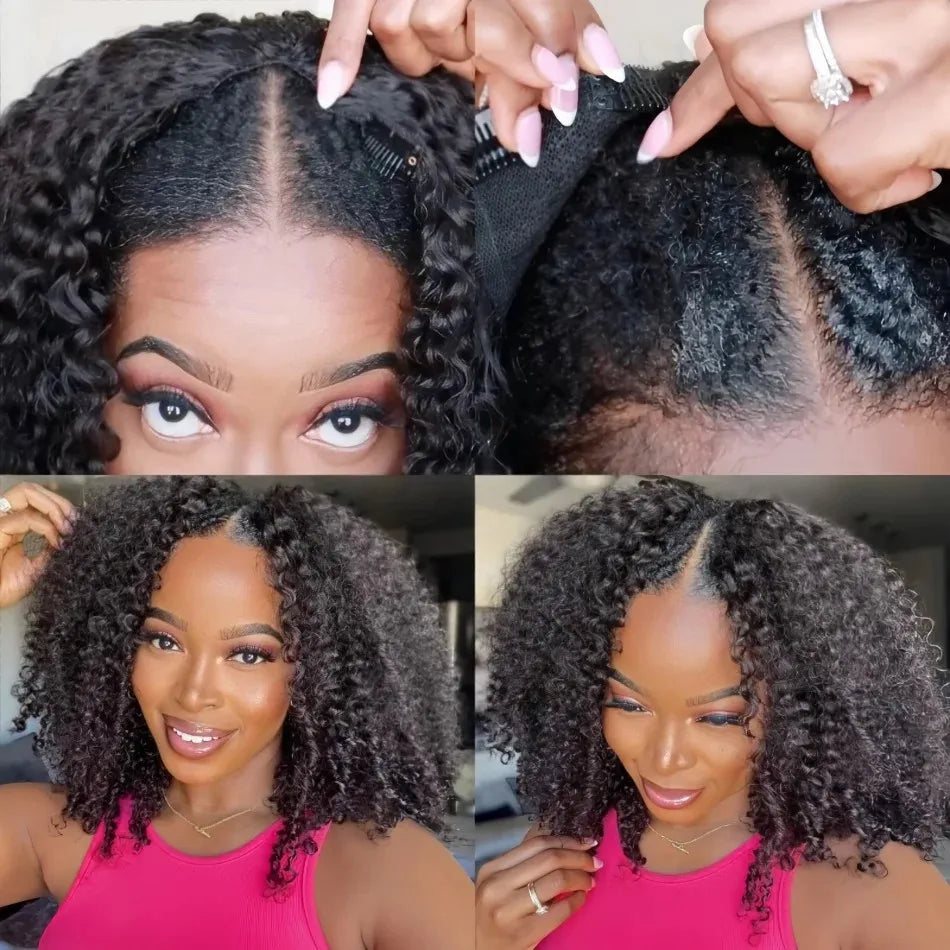 V Part Wig Human Hair No Leave Out Kinky Curly Upgrade Wear and Go Glueless Wig Brazilian Deep Wave No Glue Clip In Half Wigs