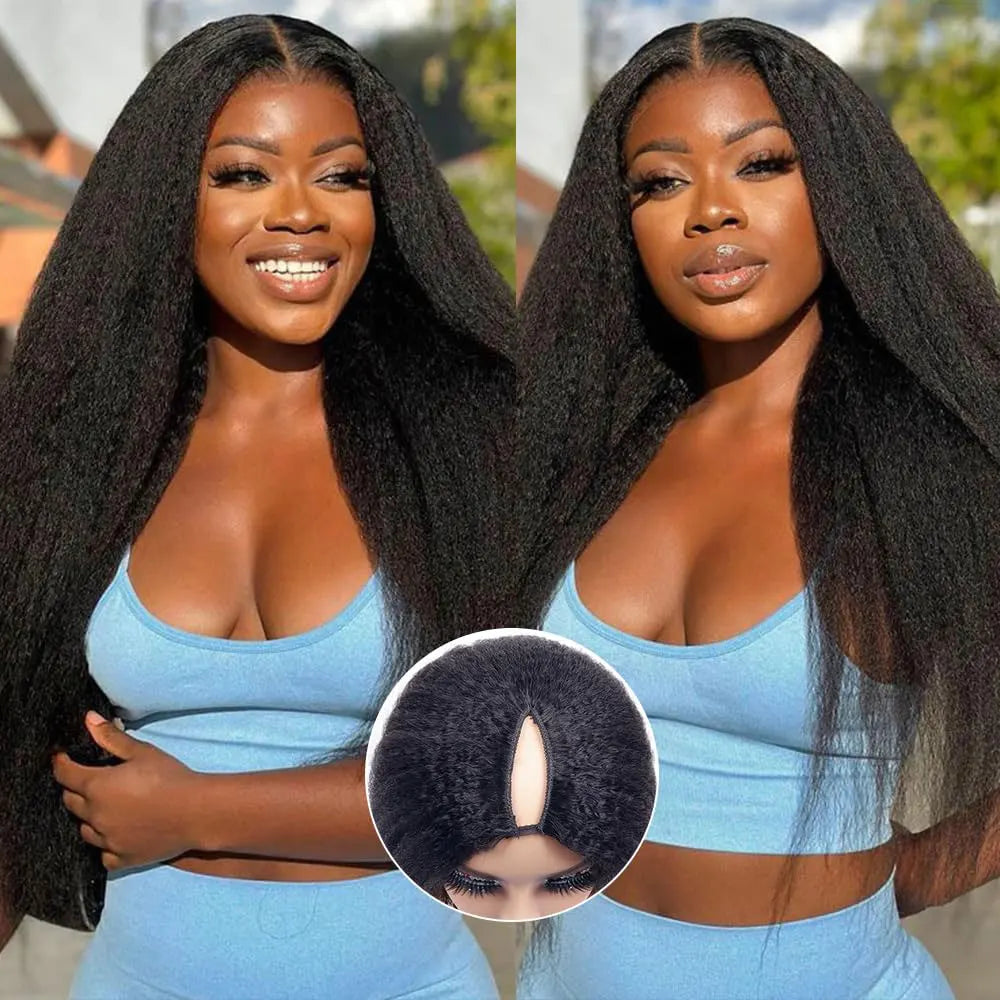 10-30inch Kinky Straight U Part Wig V Part Wig Yaki Straight Wigs