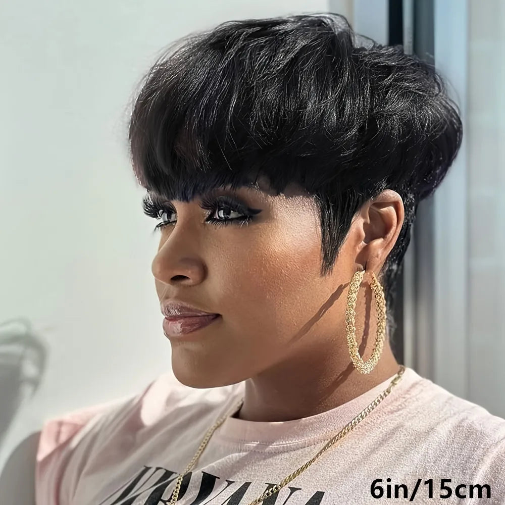 Pixie cut short Remy hair wigs 150% density 6inch natural black/99j/4 color