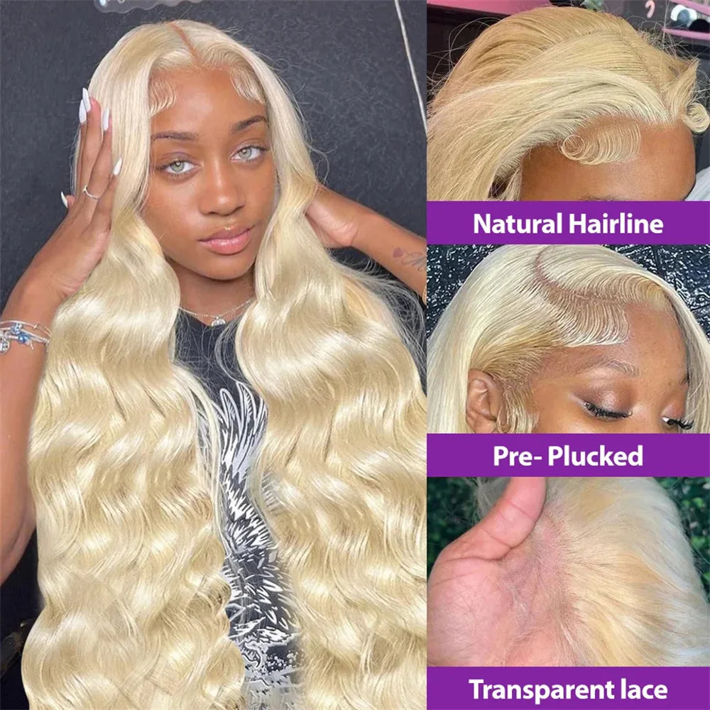 30 Inch Blonde Body Wave Lace Front Human Hair Wig Pre Plucked Lace Full Frontal Wigs 100%