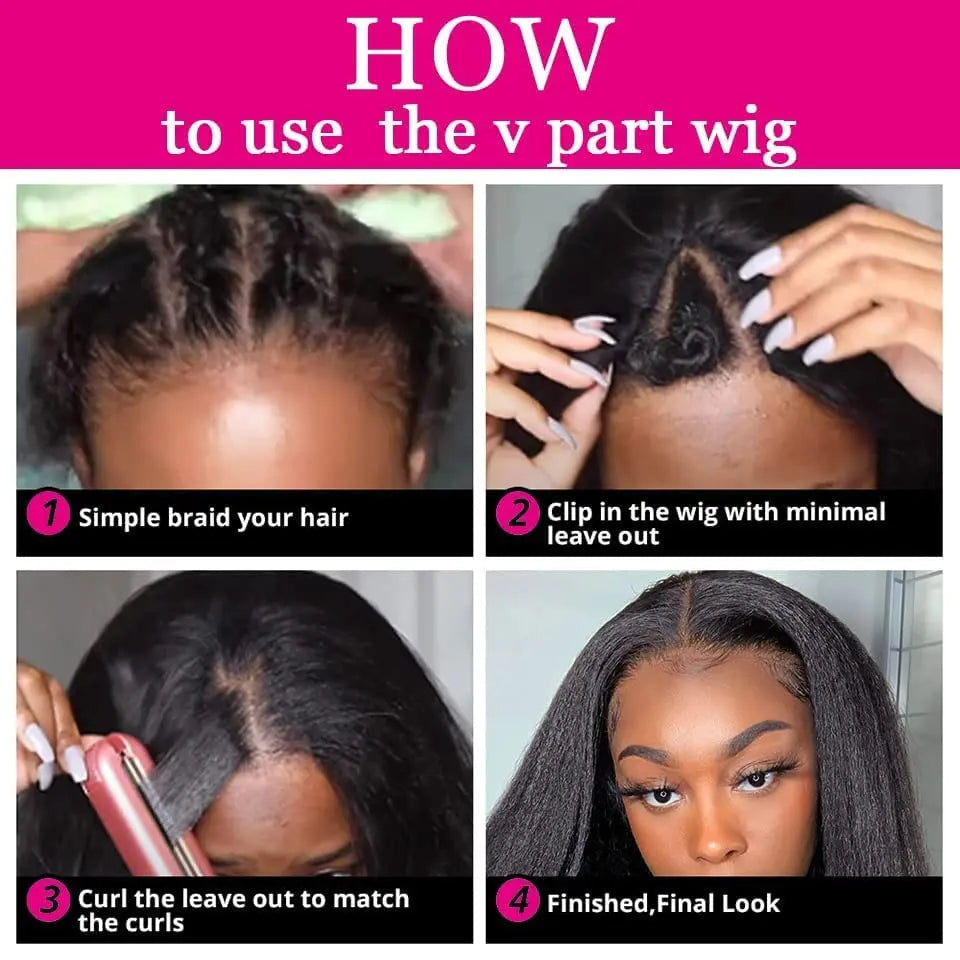 10-30inch Kinky Straight U Part Wig V Part Wig Yaki Straight Wigs