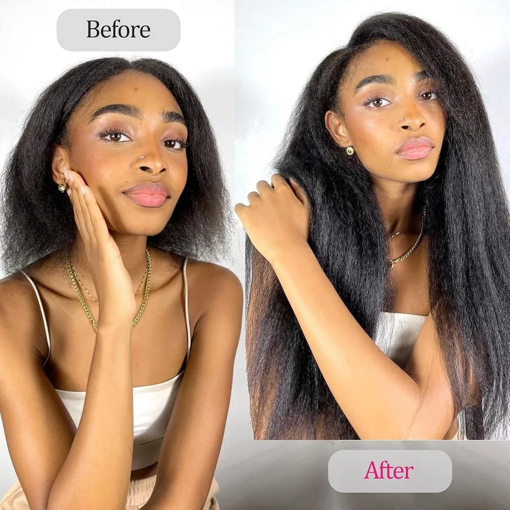 Kinky Straight Clip ins Hair Extensions Real Human Hair Yaki