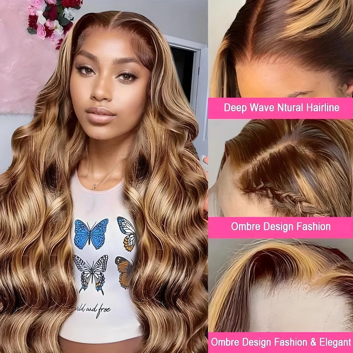 Body wave 4/27 Honey Blonde 30 inch lace front wig human hair hd lace frontal wig