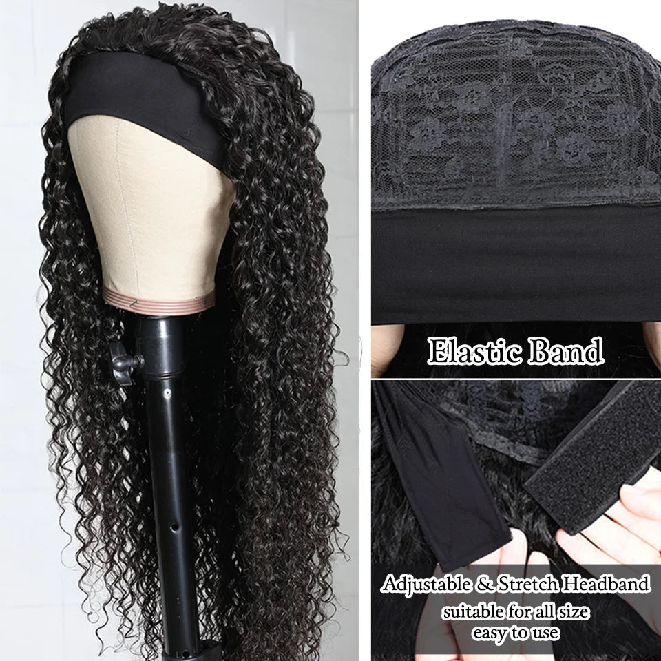 10-30 Inchs Kinky Curly Headband Wigs Natural Color Glueless Wigs Human Hair 200% Density Afro Kinky Curly Wigs For Women