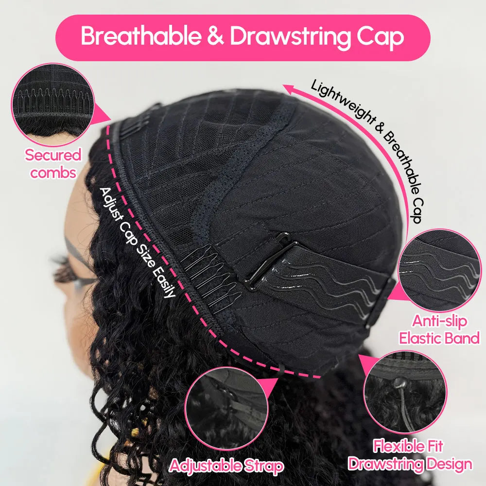 3 in 1 Half Burmese Kinky Curly Invisible Half Wigs 3C4A Human Hair 180% Density Curly Adjustable 3/4 Half Wig For Black Women