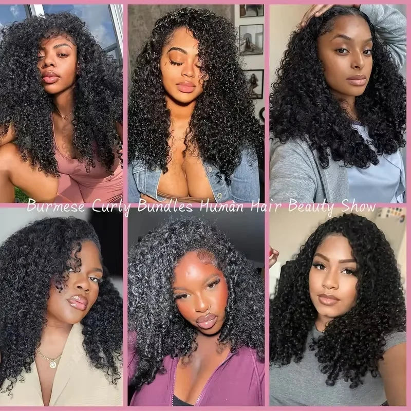 Half Wig Burmese Curly Glueless Human Hair Wigs With Drawstring