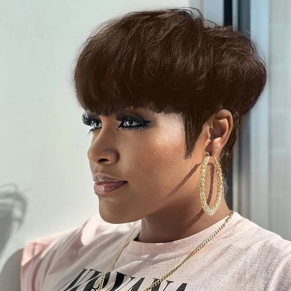 Pixie cut short Remy hair wigs 150% density 6inch natural black/99j/4 color