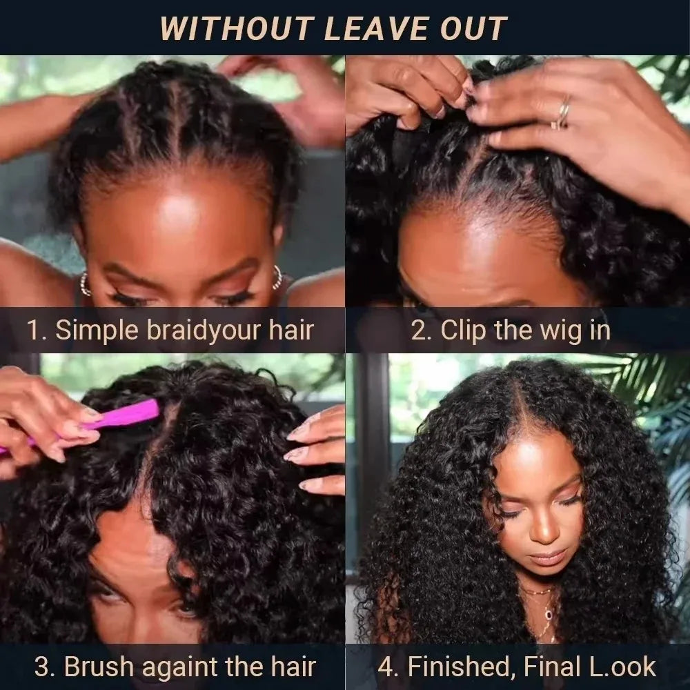 V Part Wig Human Hair No Leave Out Kinky Curly Upgrade Wear and Go Glueless Wig Brazilian Deep Wave No Glue Clip In Half Wigs