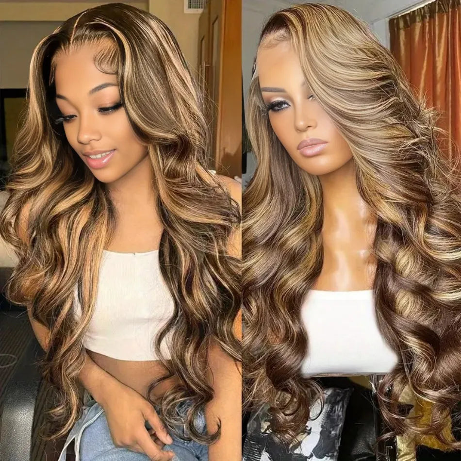 Body wave 4/27 Honey Blonde 30 inch lace front wig human hair hd lace frontal wig